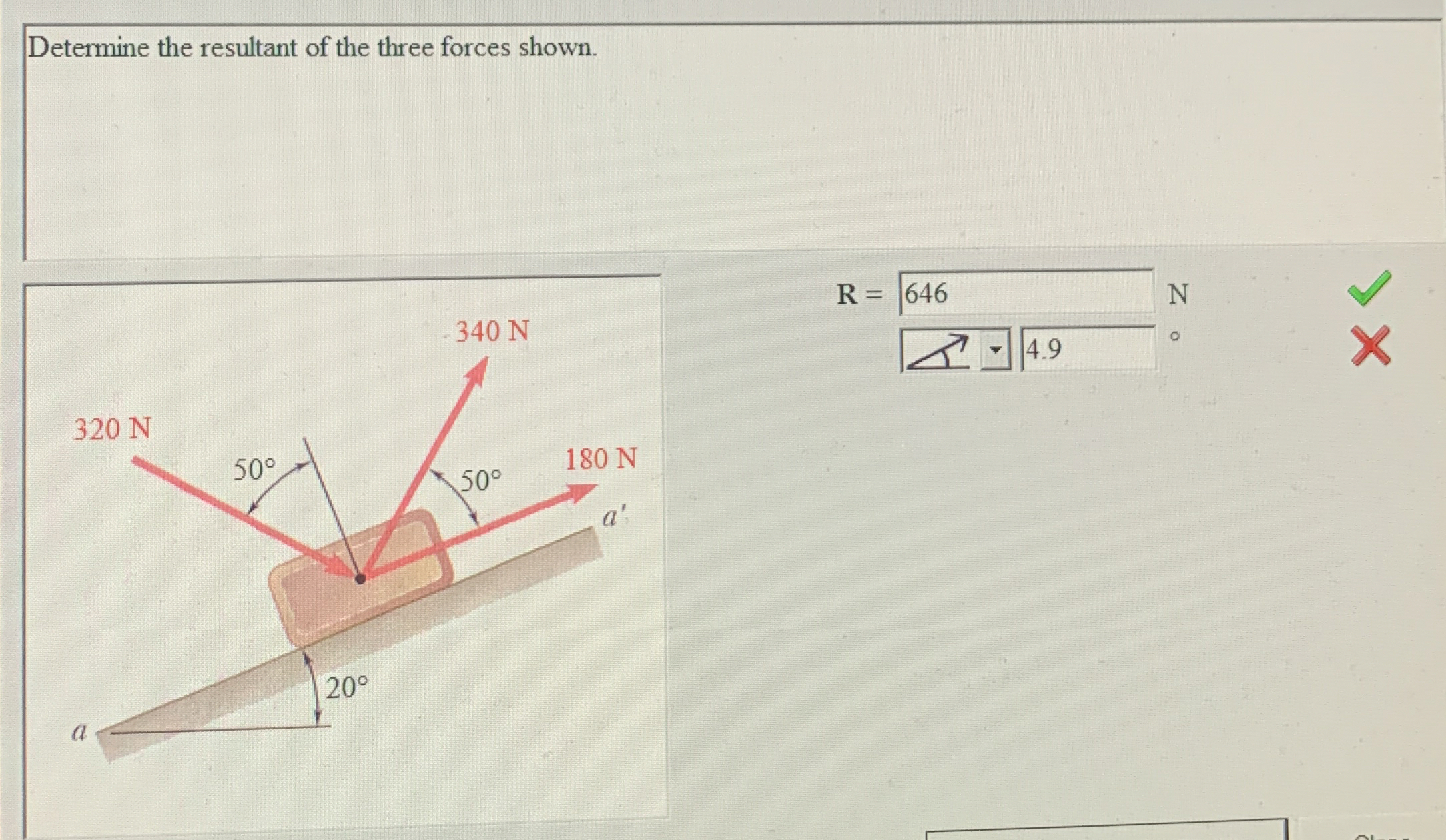 Determine the resultant of the three forces