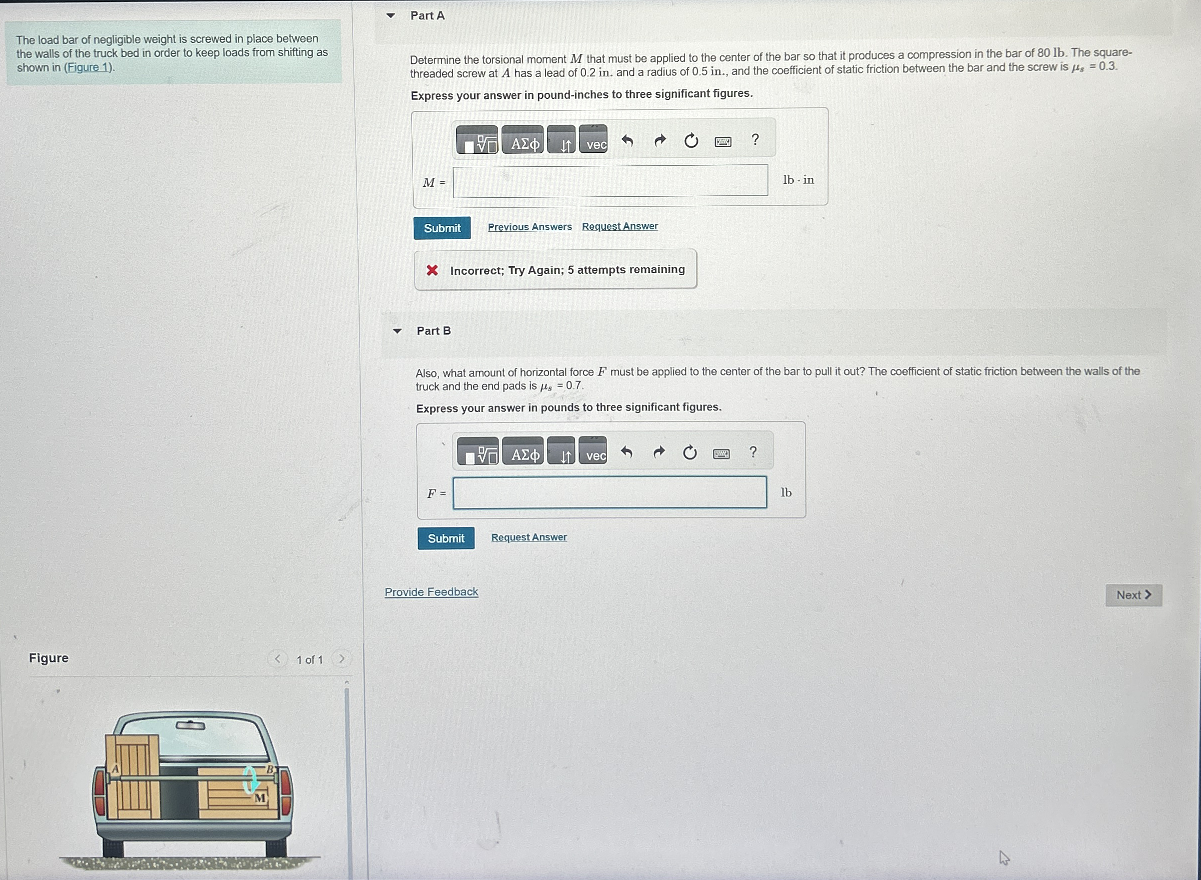 The load bar of negligible weight is screwed in