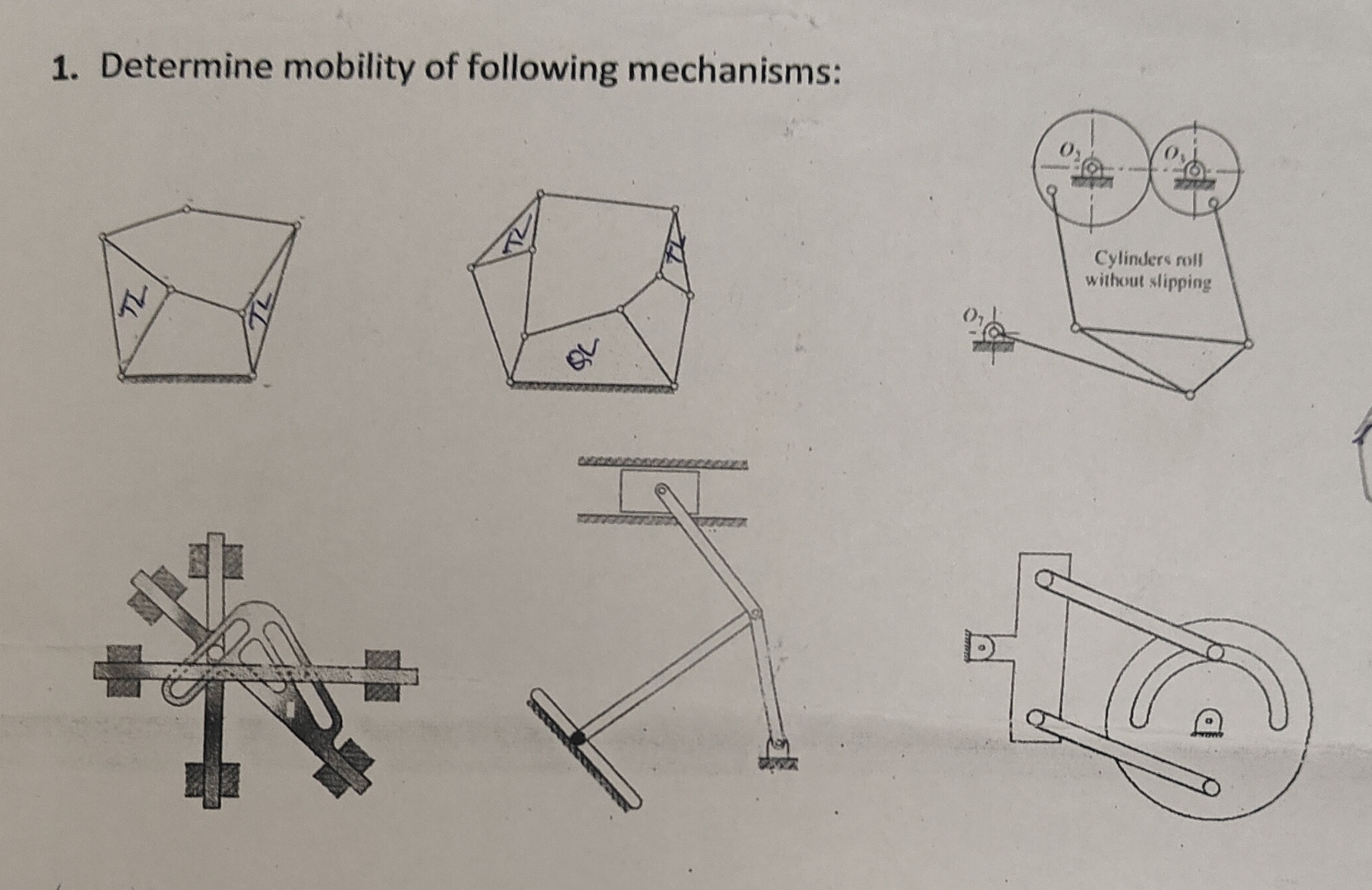 Determine mobility of following mechanisms:solve