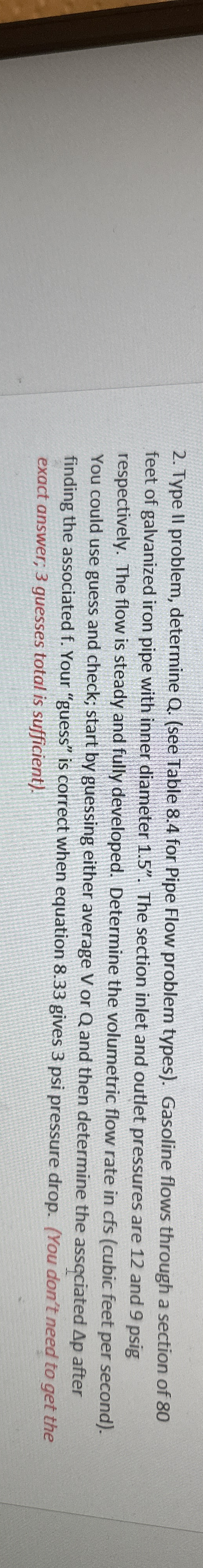 Type II problem, determine Q . ( see Table 8 . 4