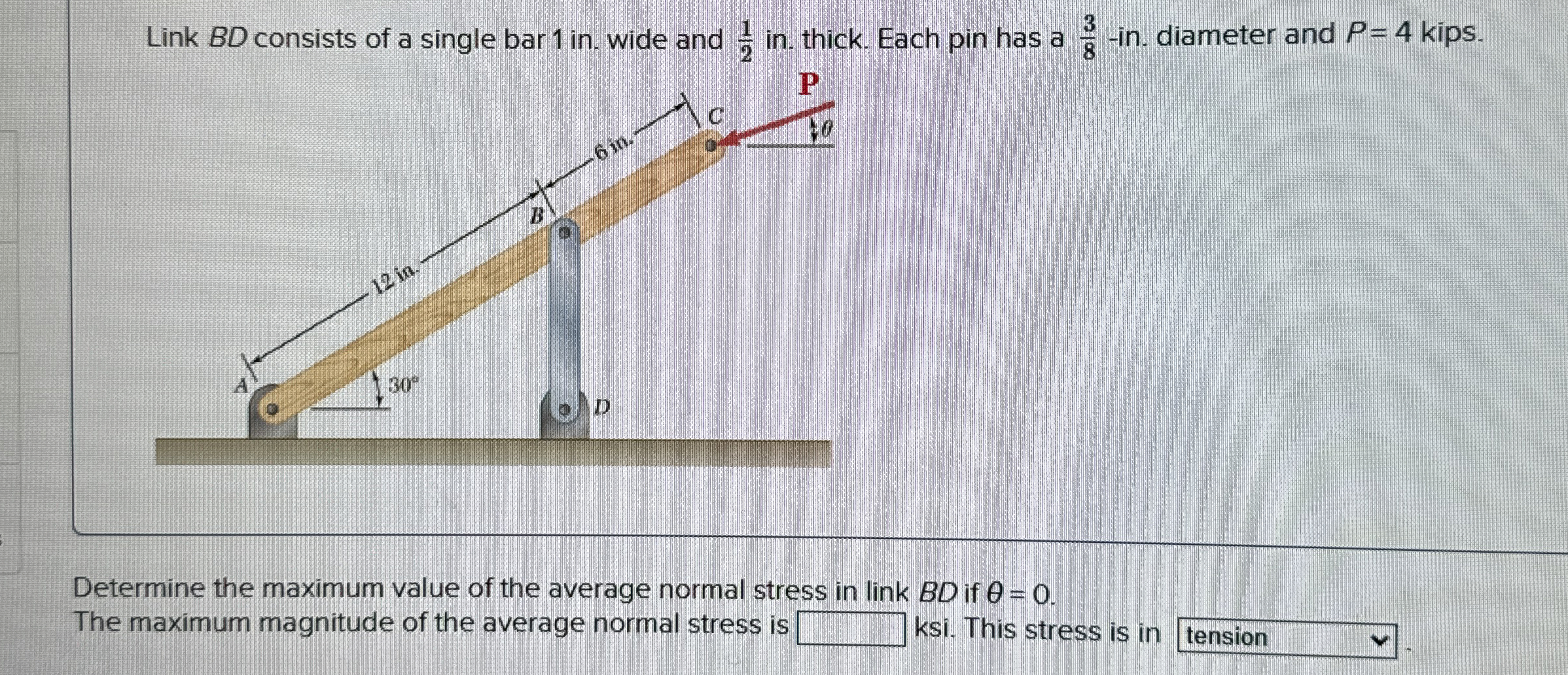 Link B D consists of a single bar 1 in . wide and