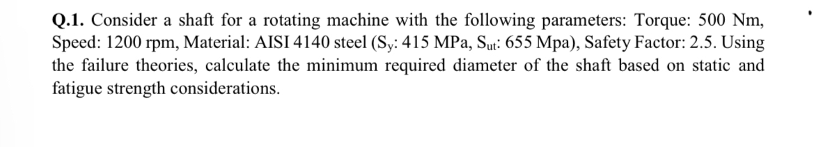 Q . 1 . Consider a shaft for a rotating machine