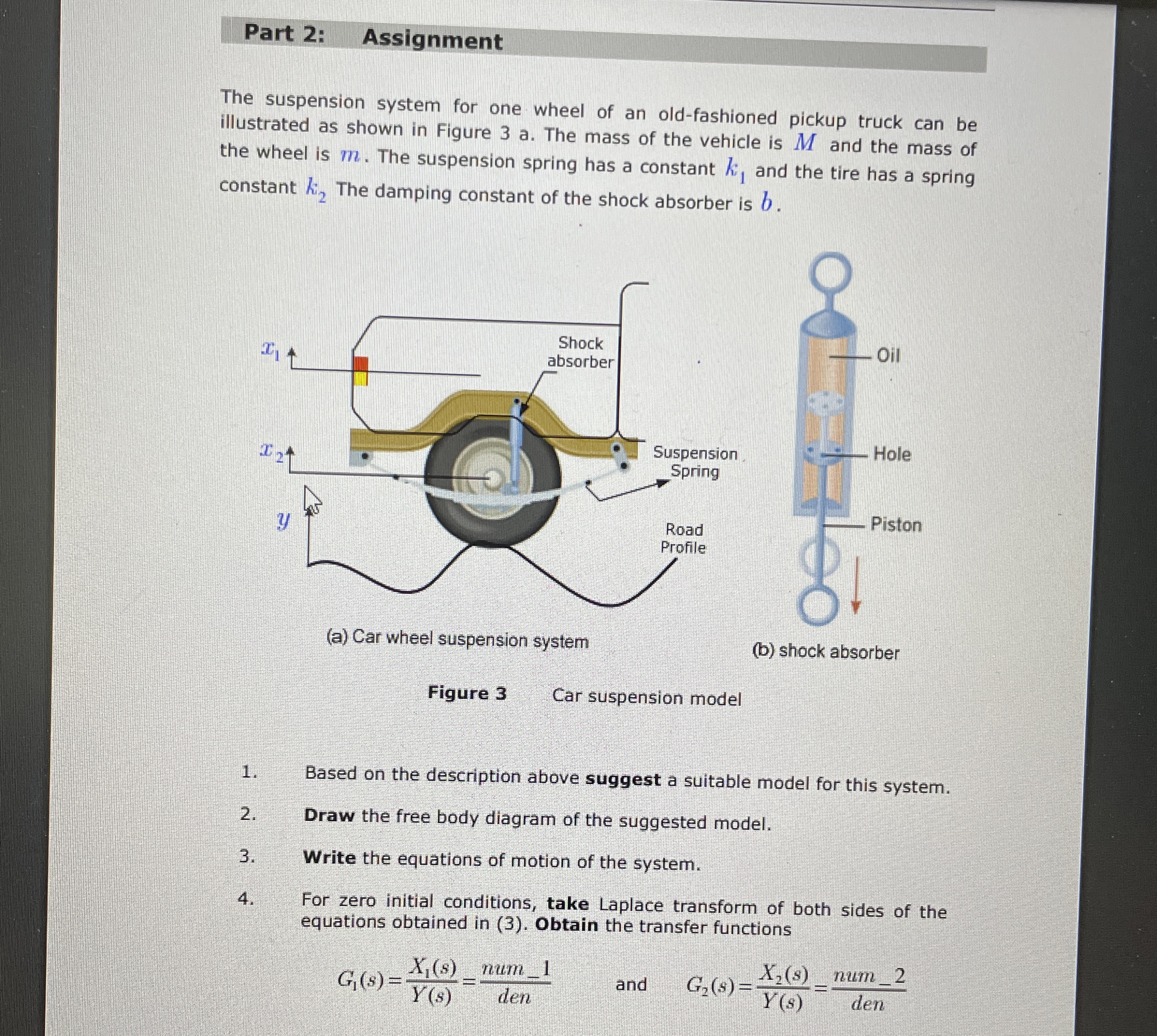 Part 2 : Assignment The suspension system for one
