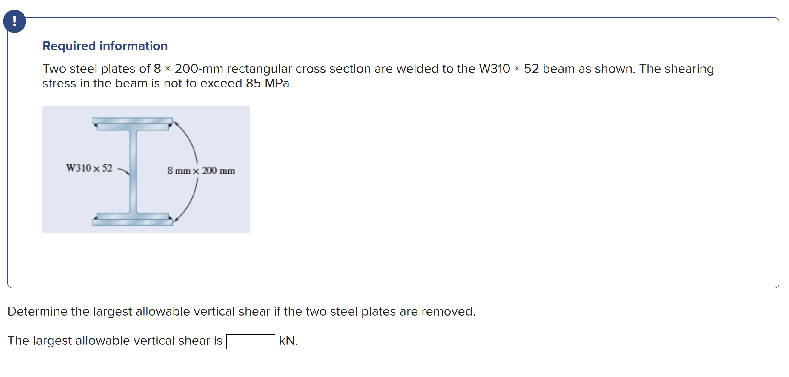 Required information Two steel plates of 8 xx 2 0