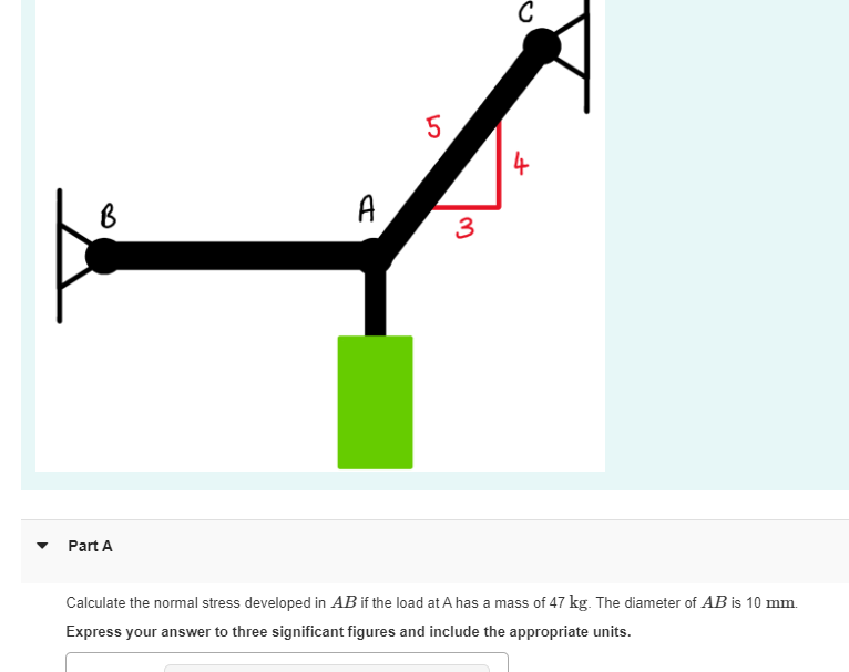Calculate the normal stress developed in A B if