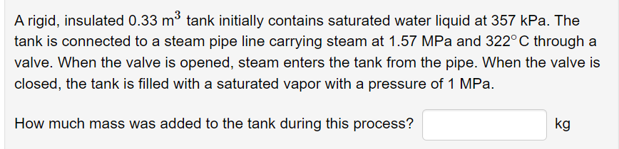 A rigid, insulated 0 . 3 3 m 3 tank initially