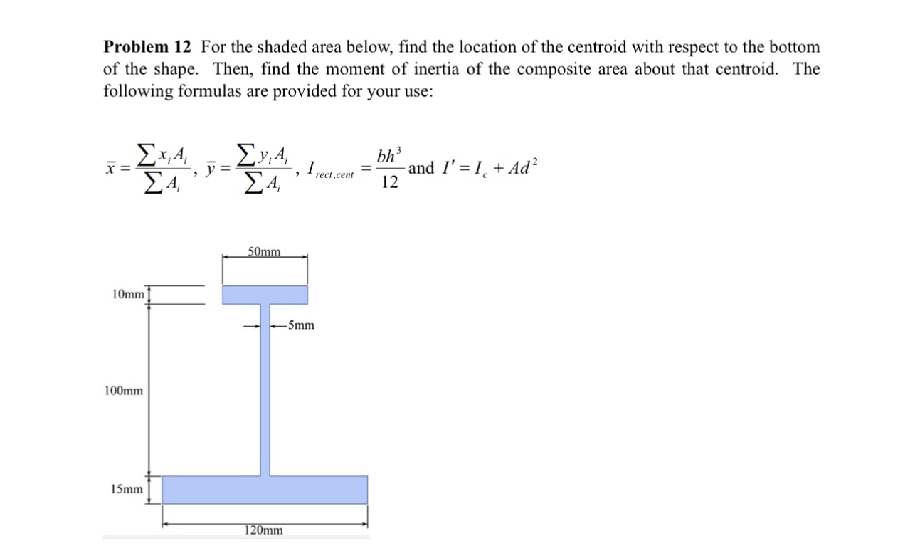Problem 1 2 For the shaded area below, find the
