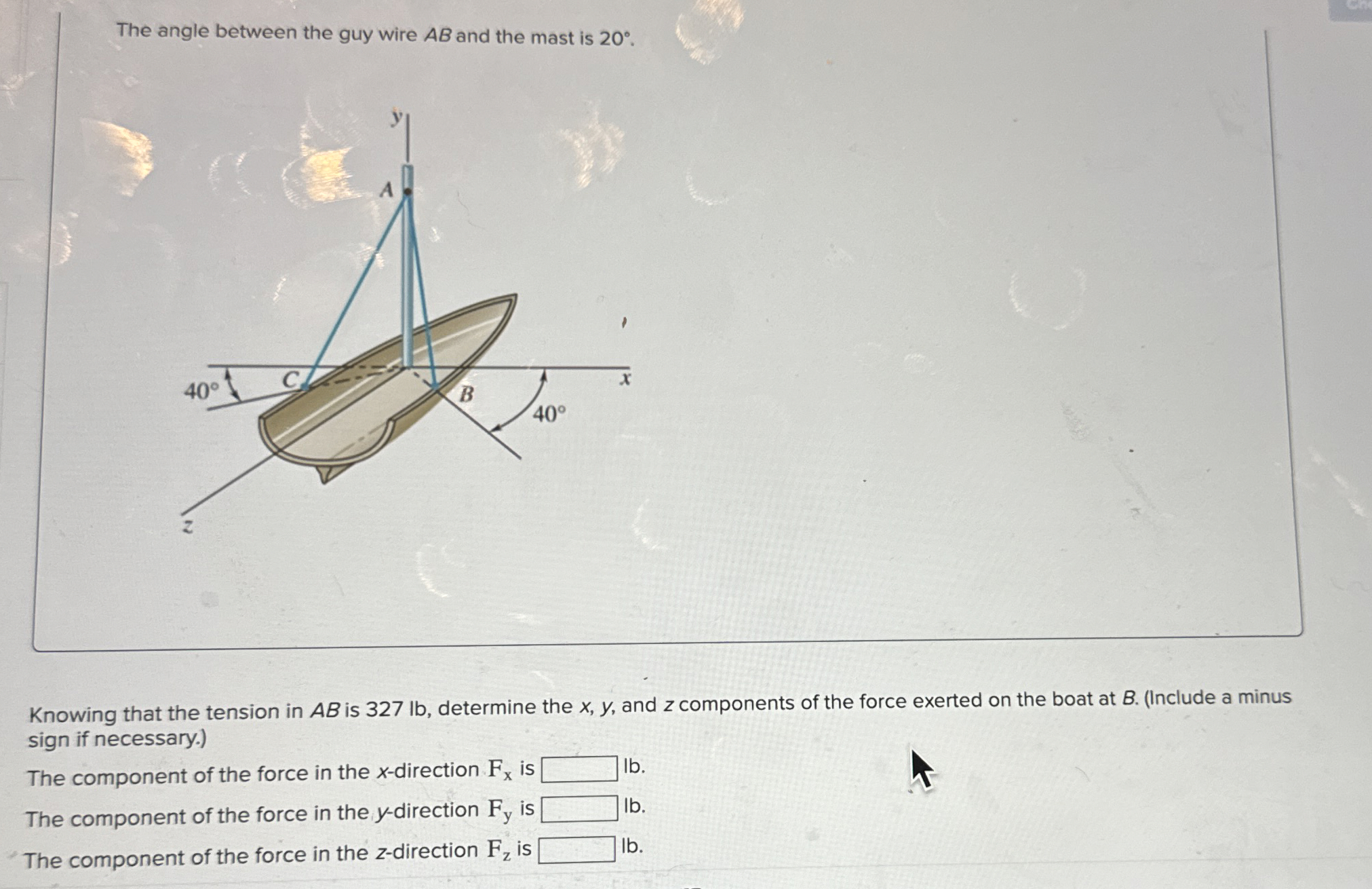 The angle between the guy wire A B and the mast