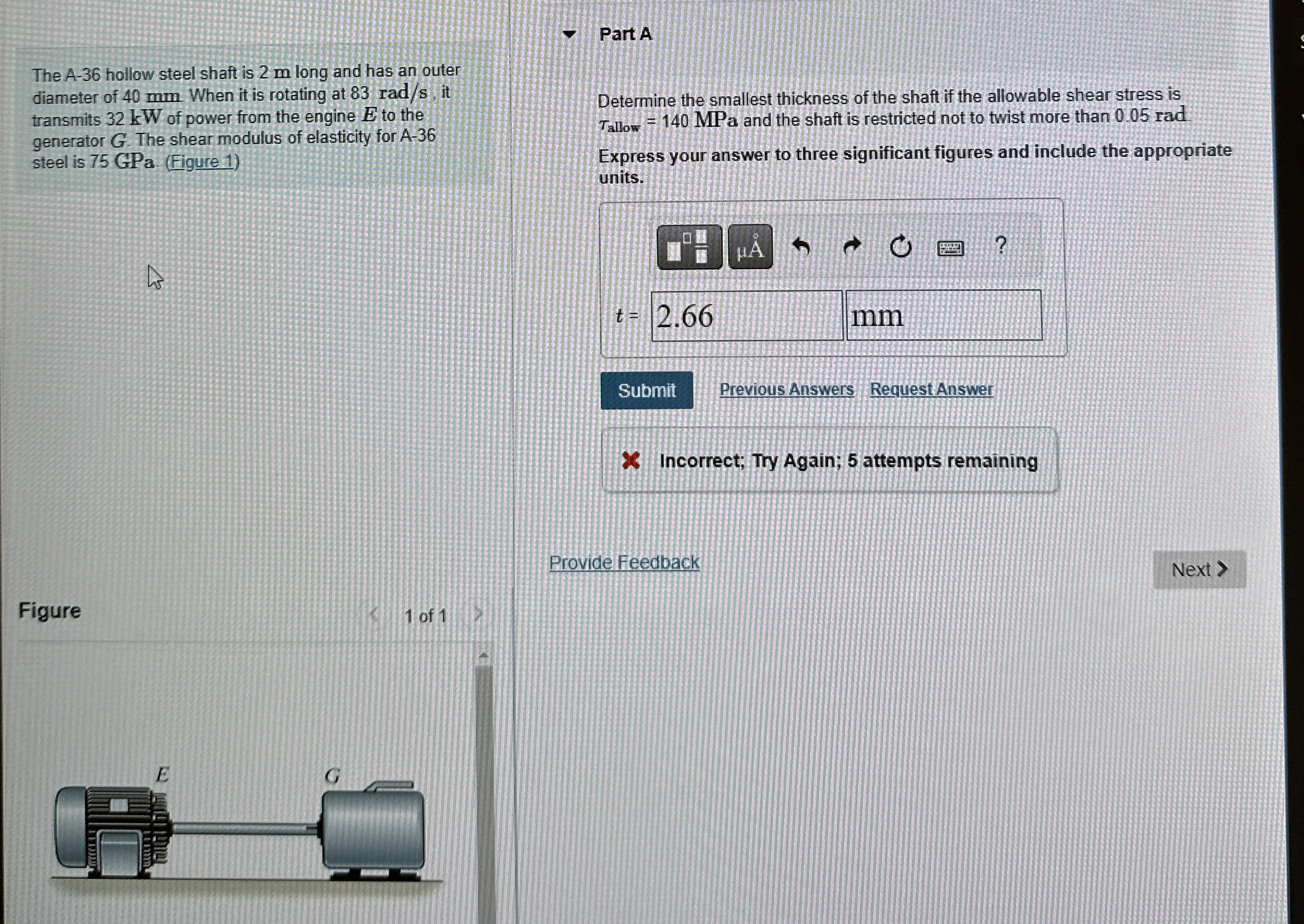 The A - 3 6 hollow steel shaft is 2 m long and