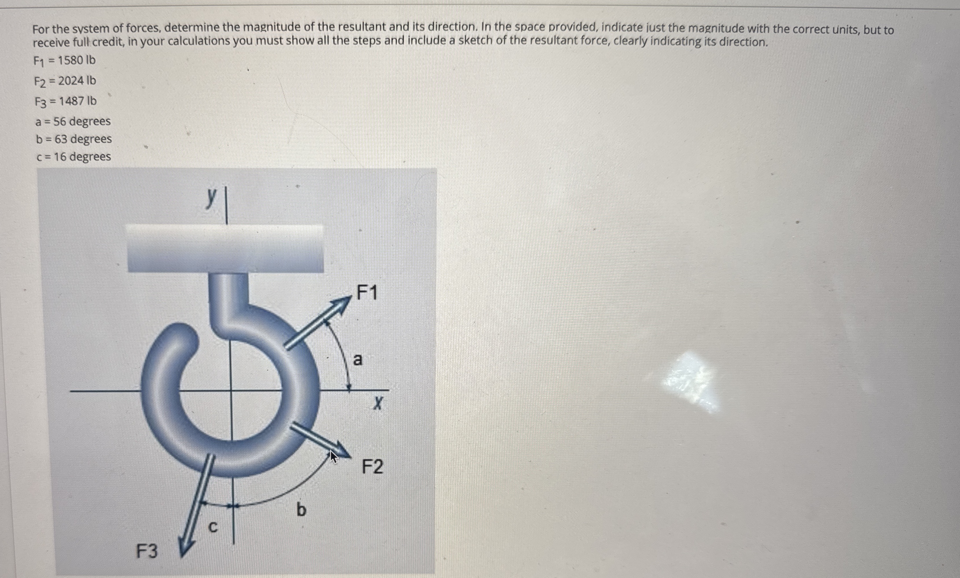 For the system of forces, determine the magnitude