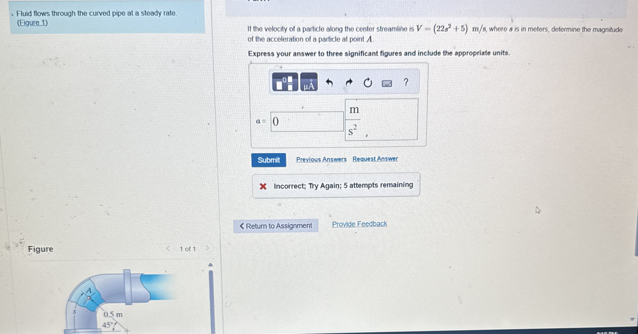 Fluid flows through the curved pipe at a steady