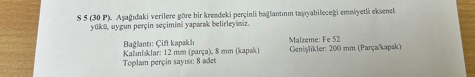 A a daki verilere g re bir krendeki per inli ba