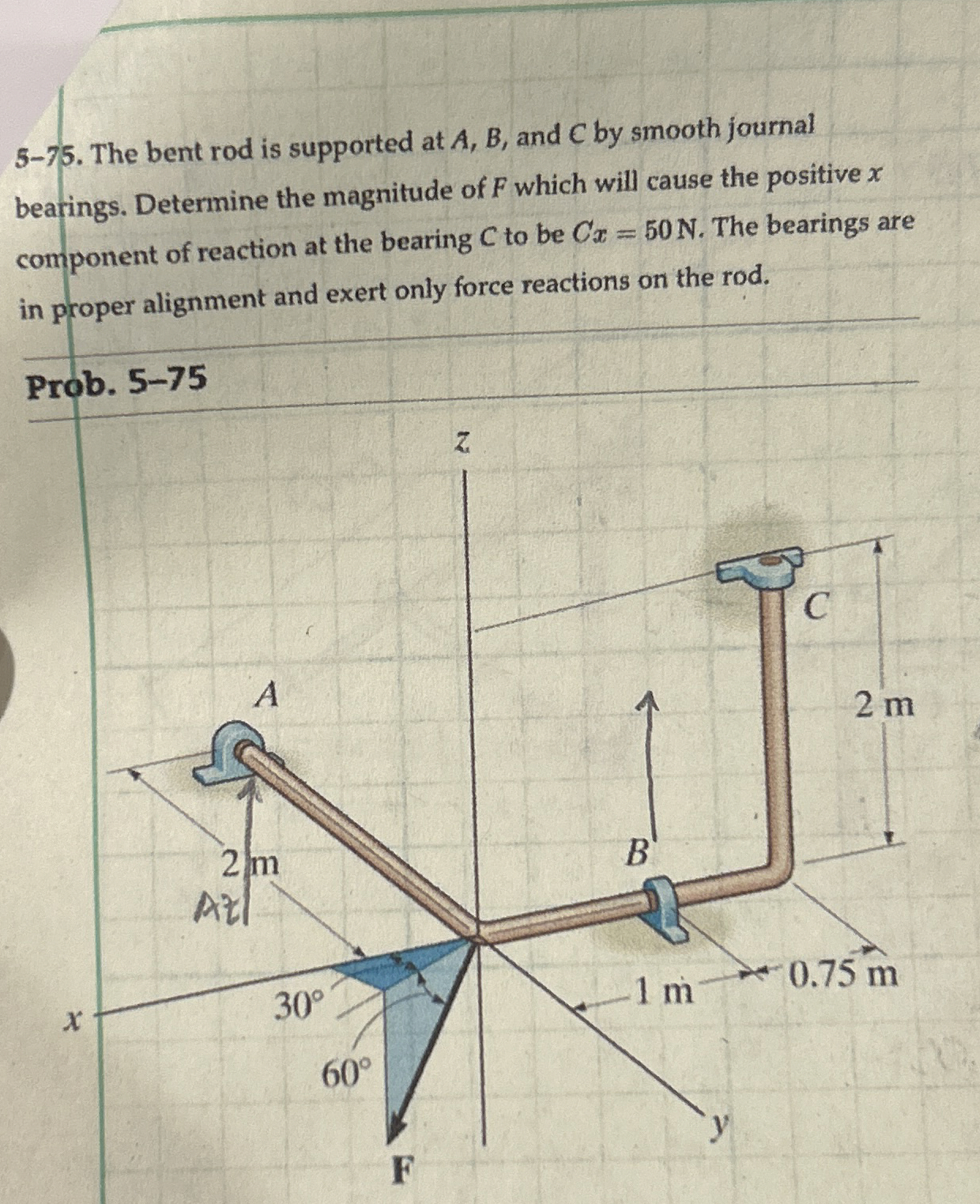 5 - 7 5 . The bent rod is supported at A , B ,
