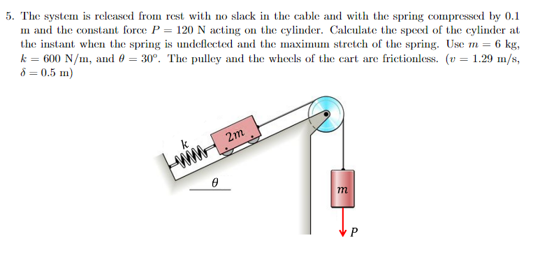 The system is released from rest with no slack in