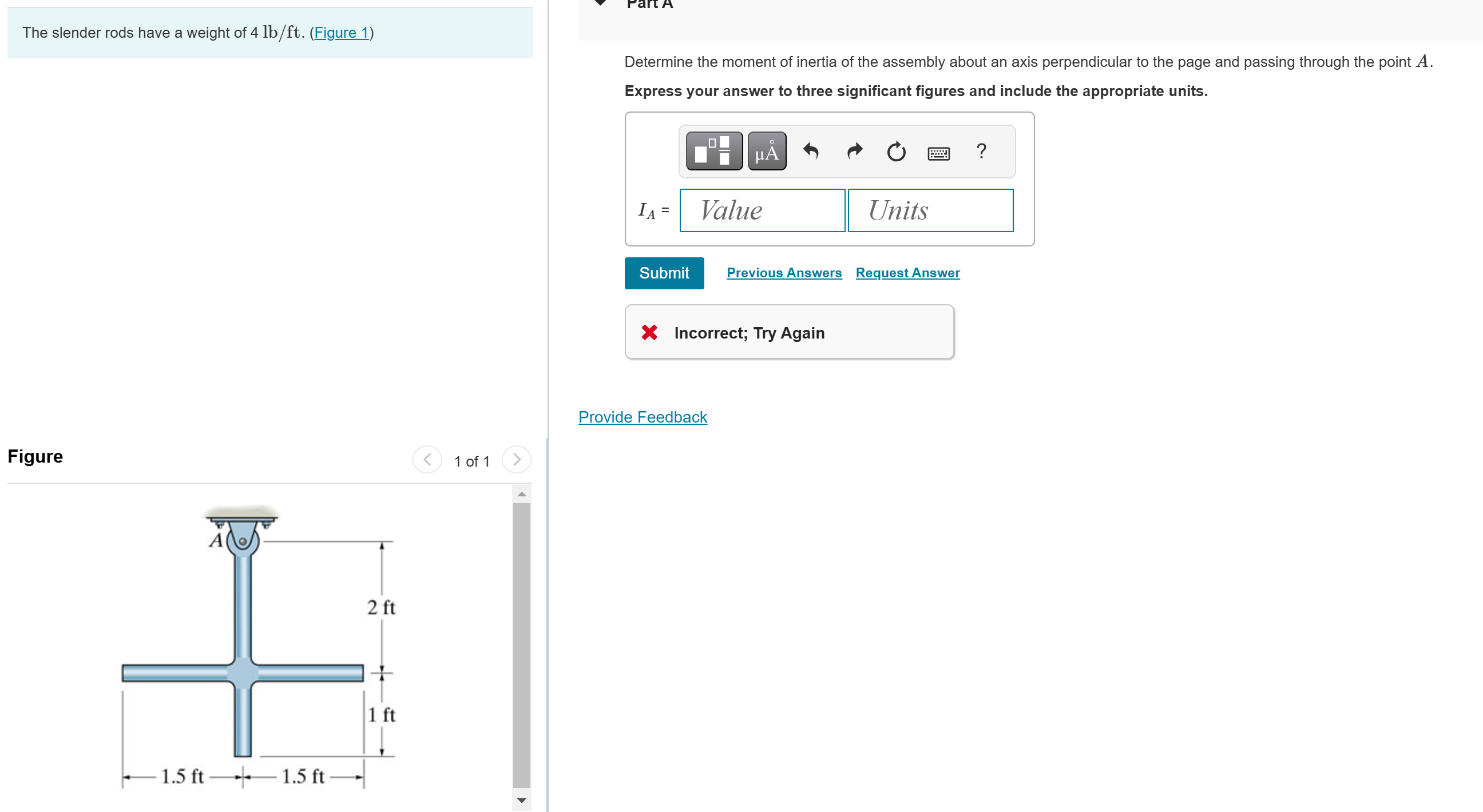 The slender rods have a weight of \ ( 4 \ mathrm