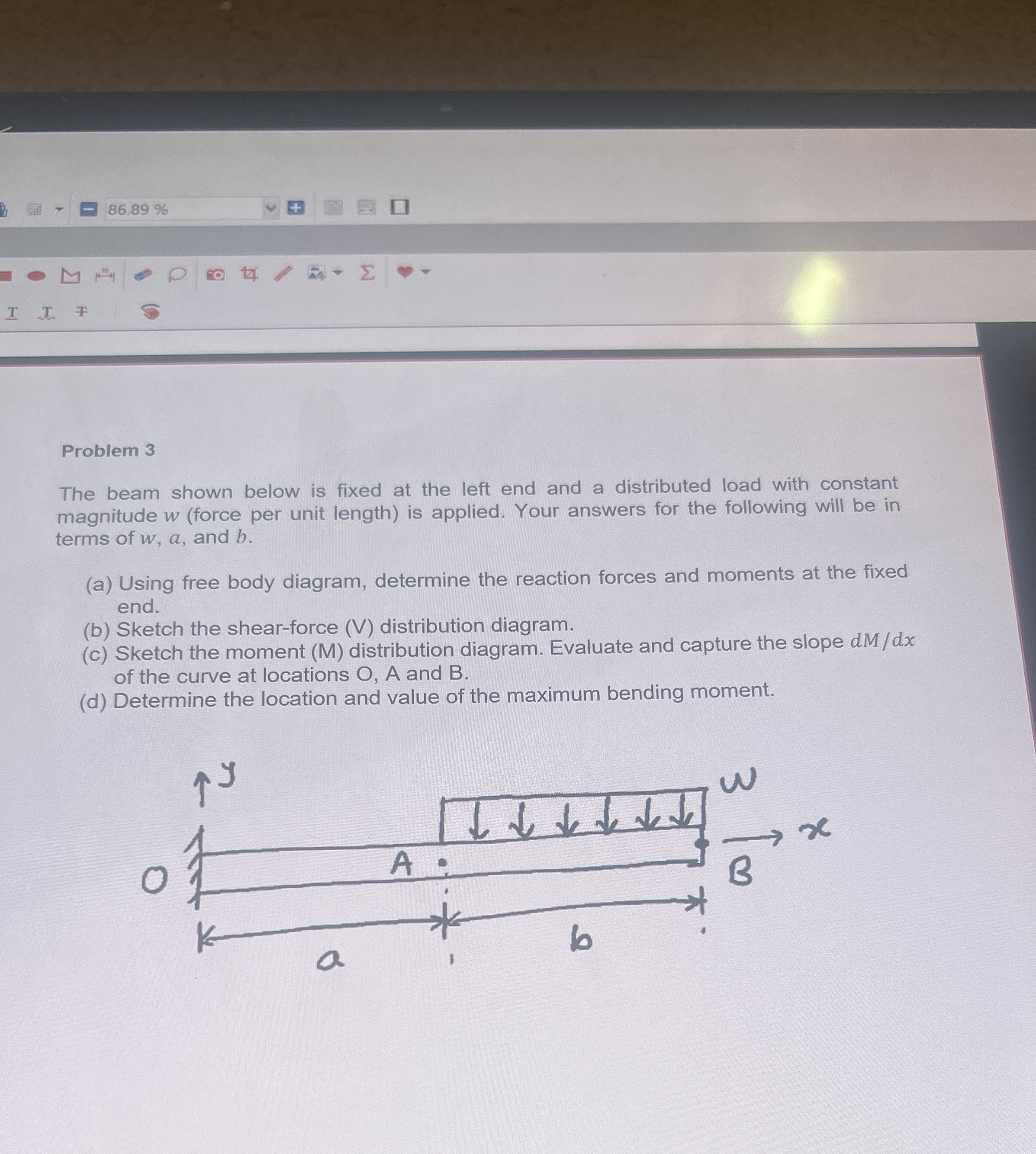 Problem 3 The beam shown below is fixed at the