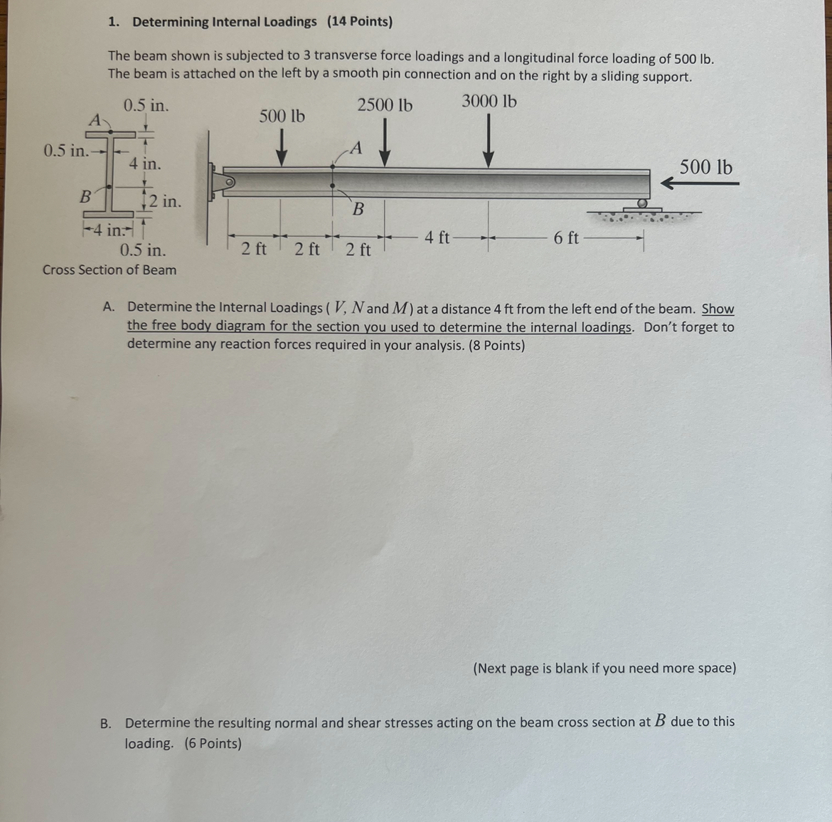 Determining Internal Loadings ( 1 4 Points ) The