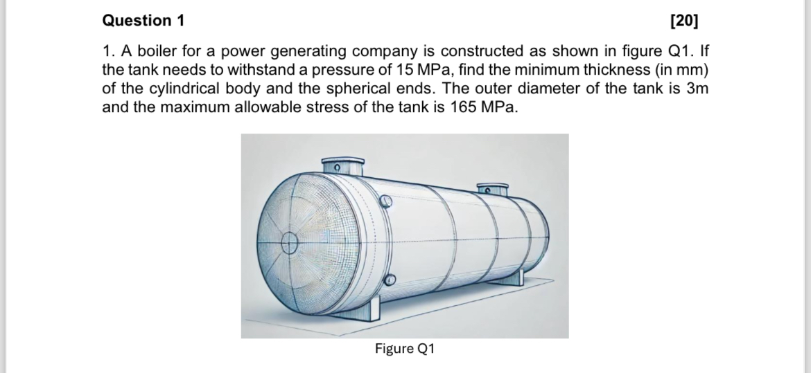 Question 1 [ 2 0 ] A boiler for a power