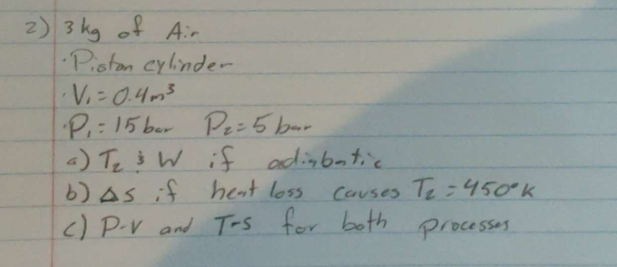 3 kg of Air Piston cylinder V 1 = 0 . 4 m 3 P 1 =