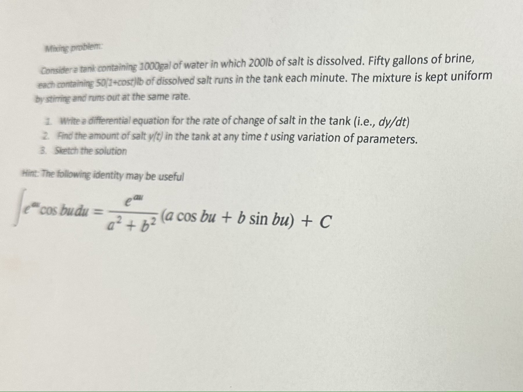 Mixing problem: Consitera tant montaining 1 0 0 0