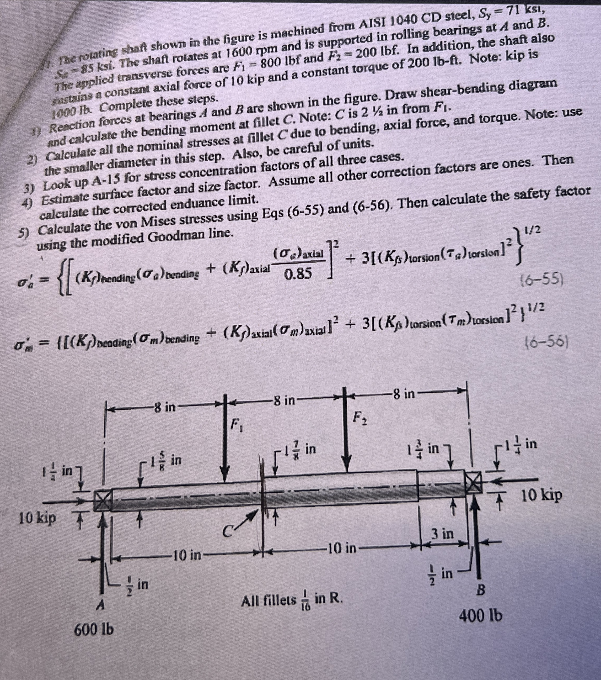 The ropating shaf shown in the figure is machined