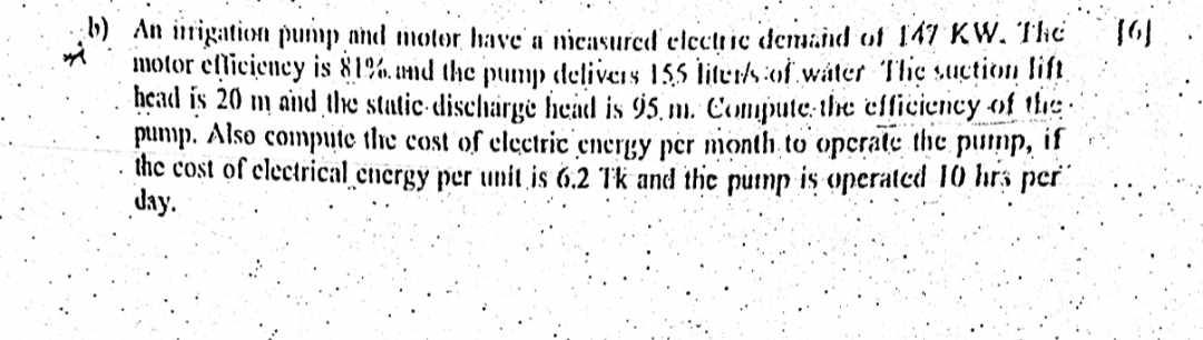 b ) An itrigation pump and motor have a measured