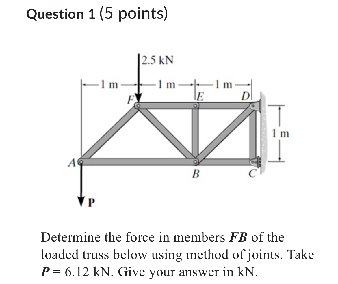 Question 1 ( 5 points ) Determine the force in