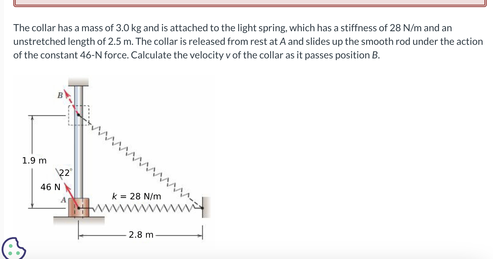 The collar has a mass of 3 . 0 kg and is attached