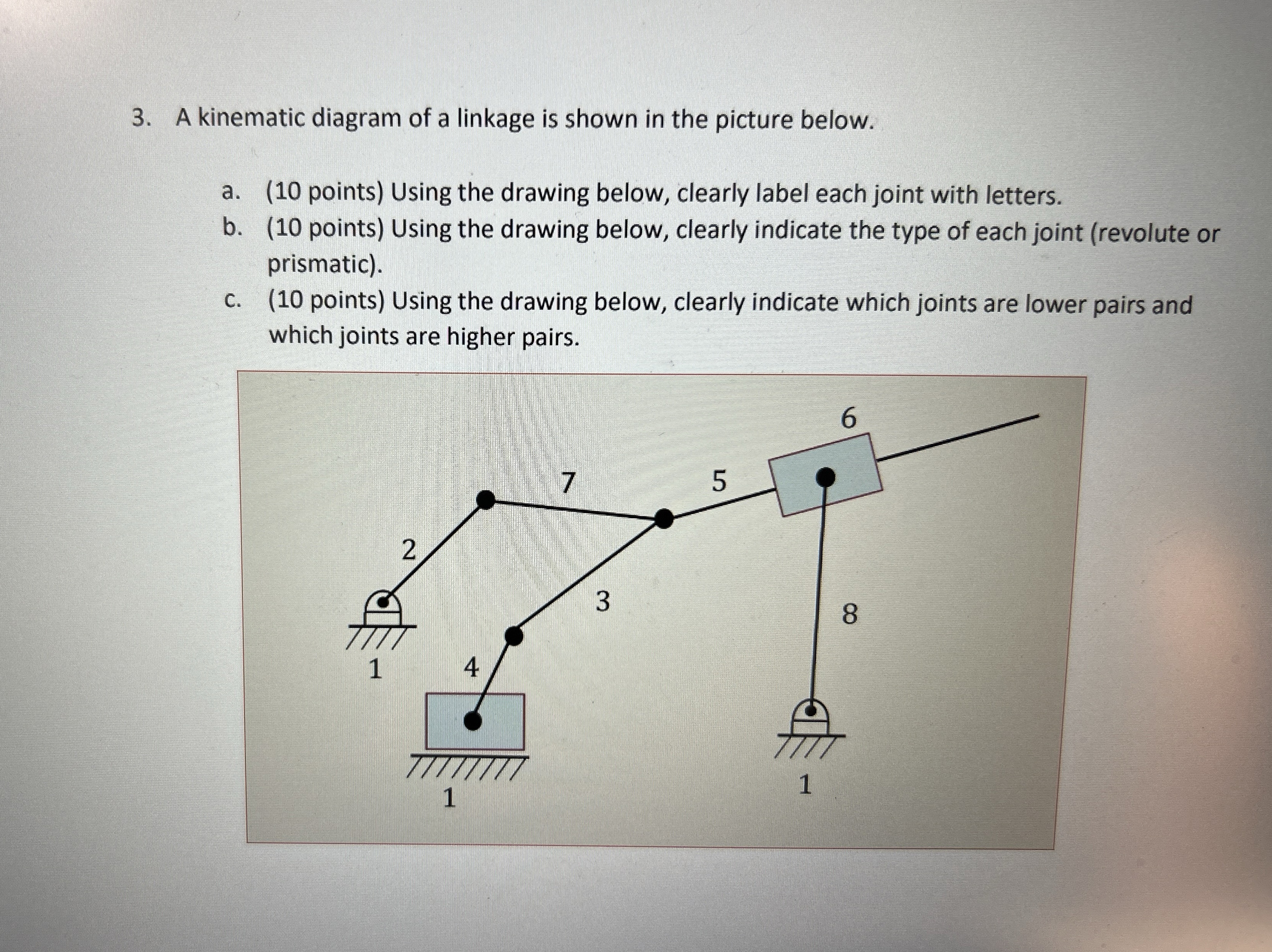 A kinematic diagram of a linkage is shown in the