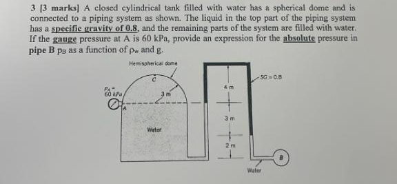 3 [ 3 marks ] A closed cylindrical tank filled