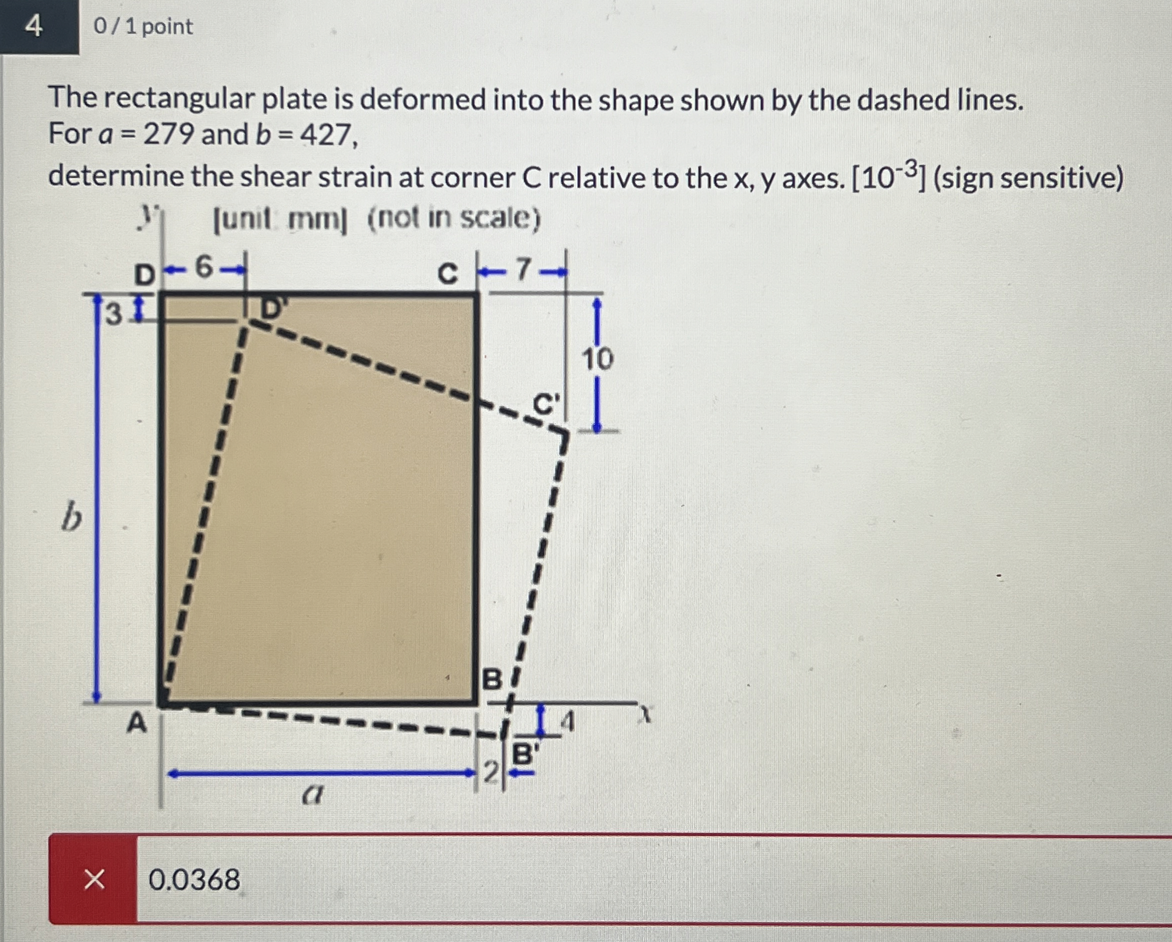 4 0 1 point The rectangular plate is deformed