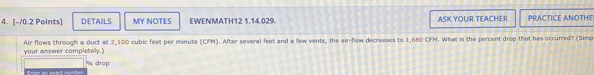 Air flows through a duct at 2 , 1 0 0 cubic feet