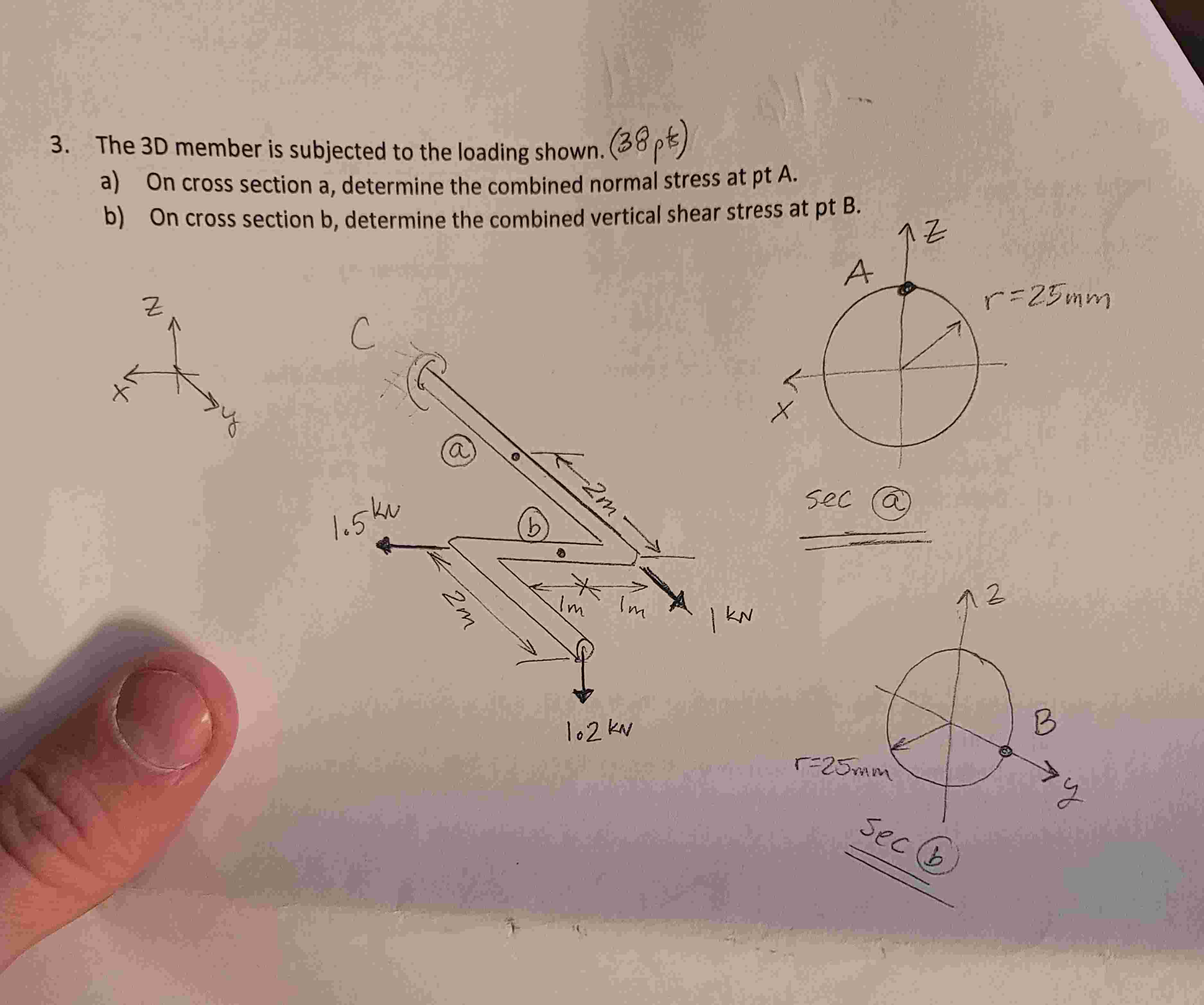 3 . The 3 D member is subjected to the loading