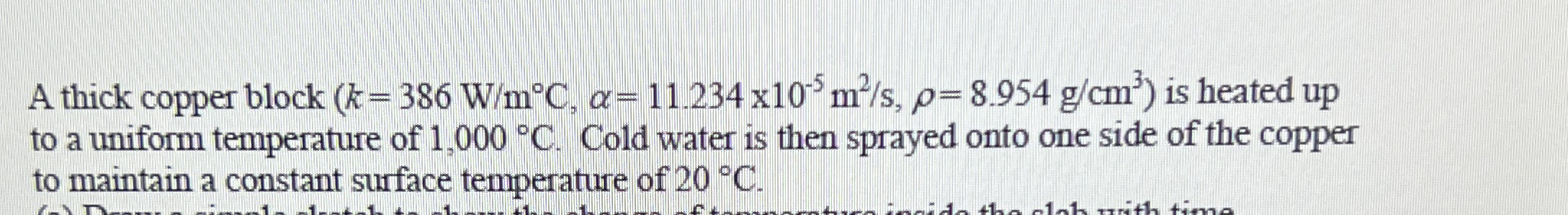 A thick copper block ( l ( = 3 8 6 W m C , = 1 1