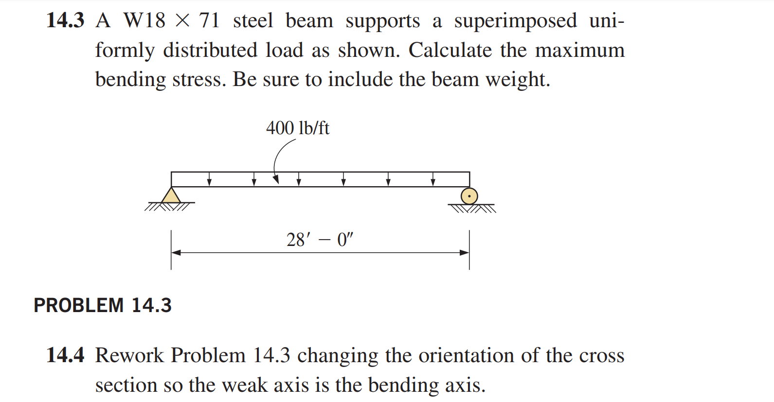1 4 . 3 A W 1 8 x 7 1 steel beam supports a
