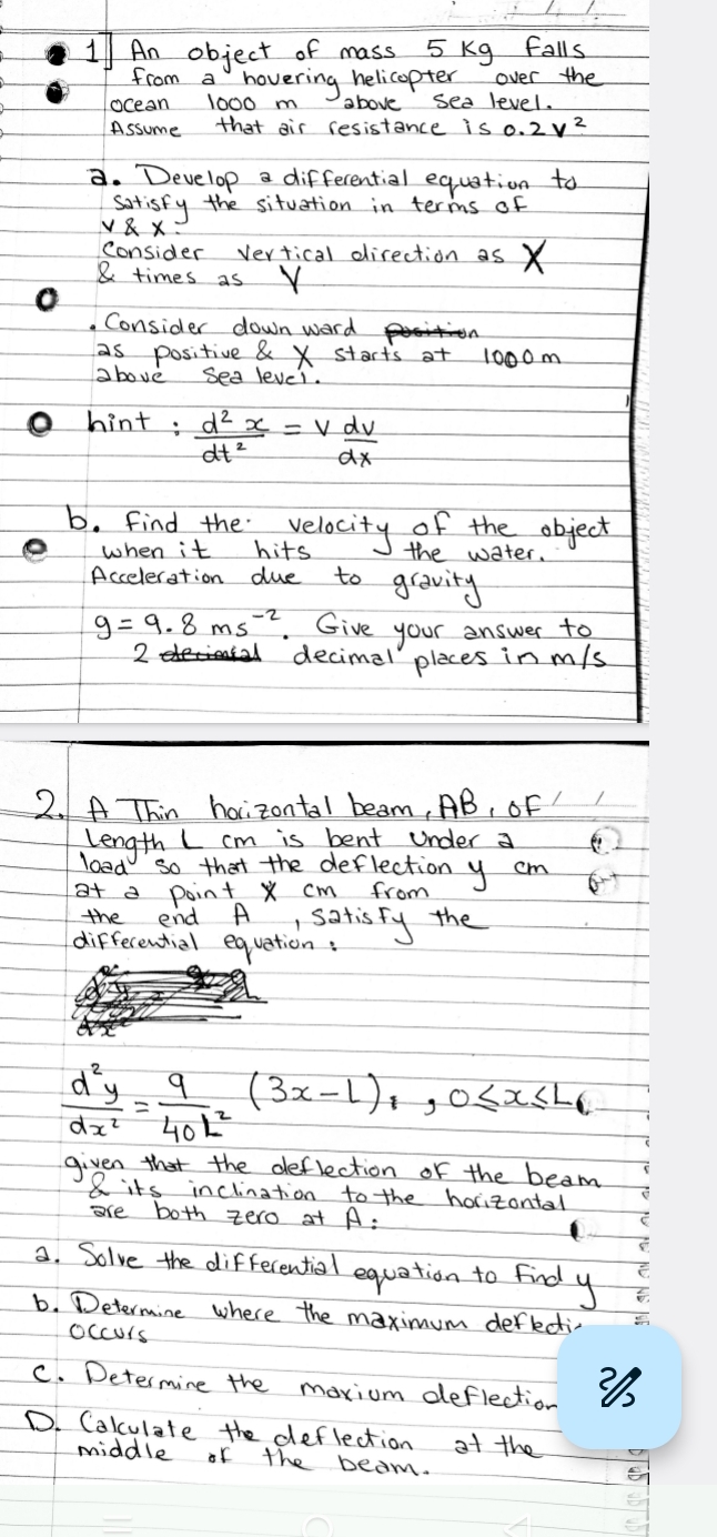 1 ] An object of mass 5 kg falls from a hovering