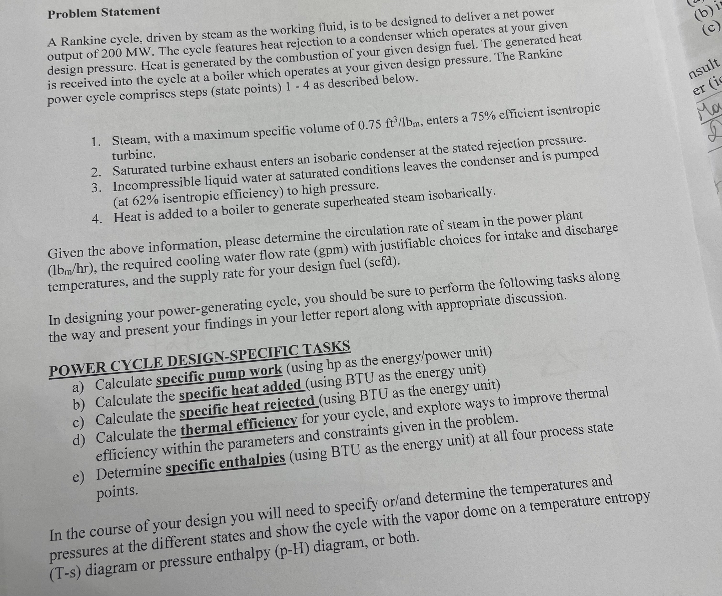 Problem Statement A Rankine cycle, driven by