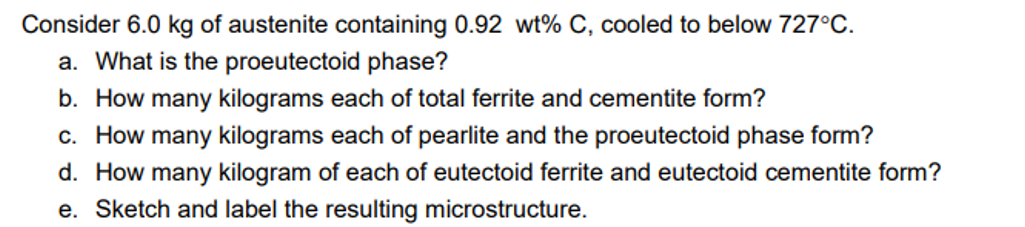 Consider 6 . 0 kg of austenite containing 0 . 9 2