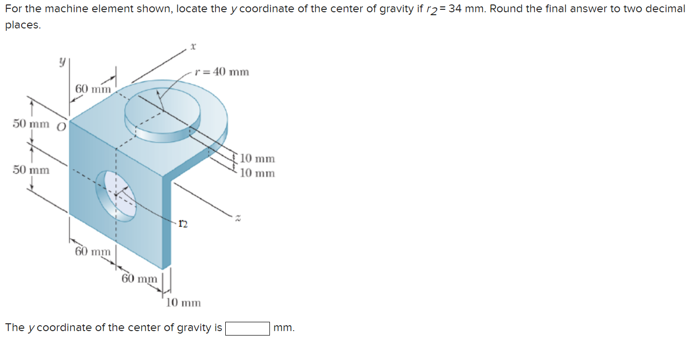 For the machine element shown, locate the \ ( y \
