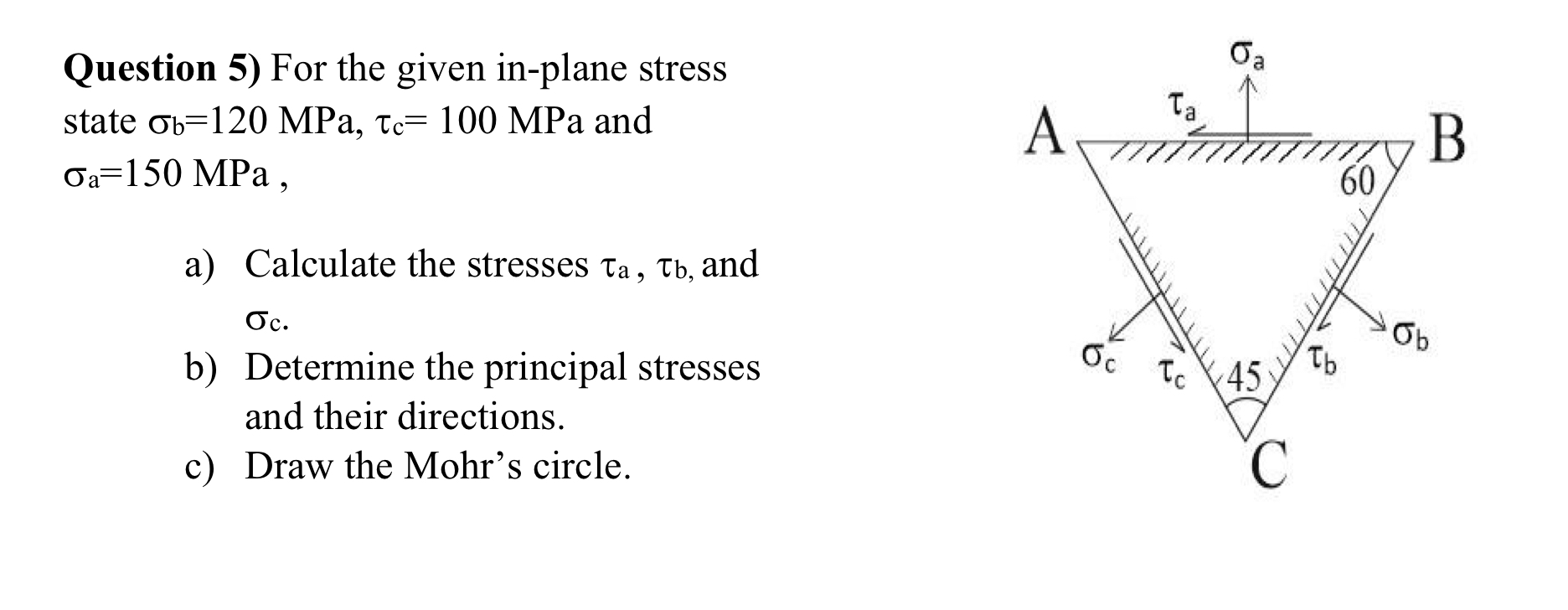 Question 5 ) For the given in - plane stress