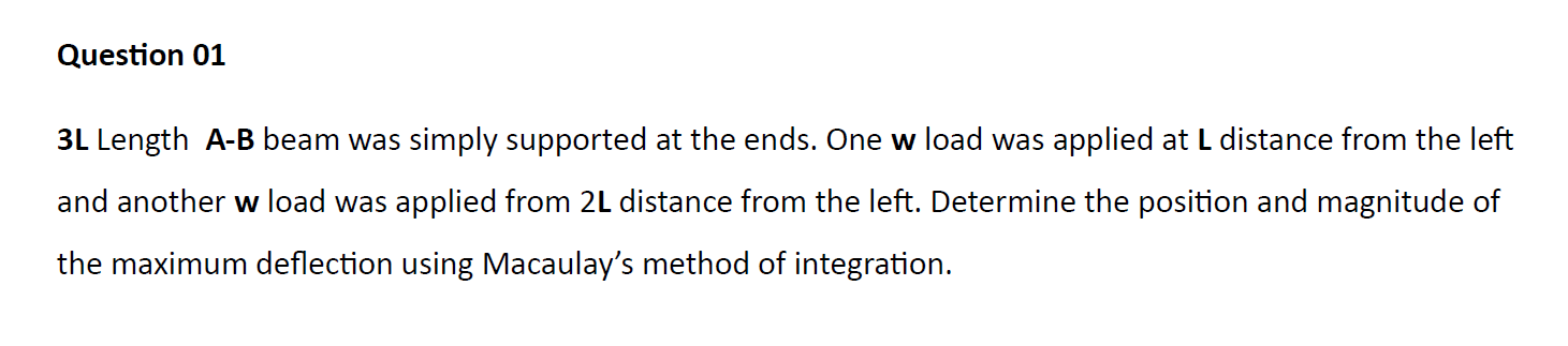 Question 0 1 3 L Length A - B beam was simply