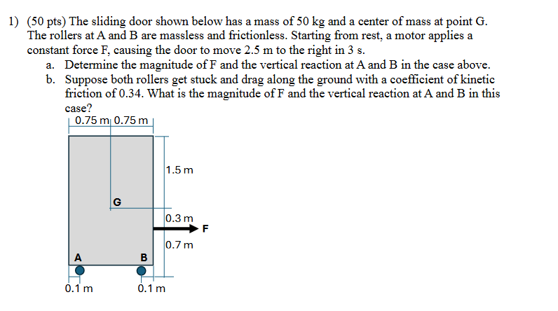 1 ) ( 5 0 pts ) The sliding door shown below has