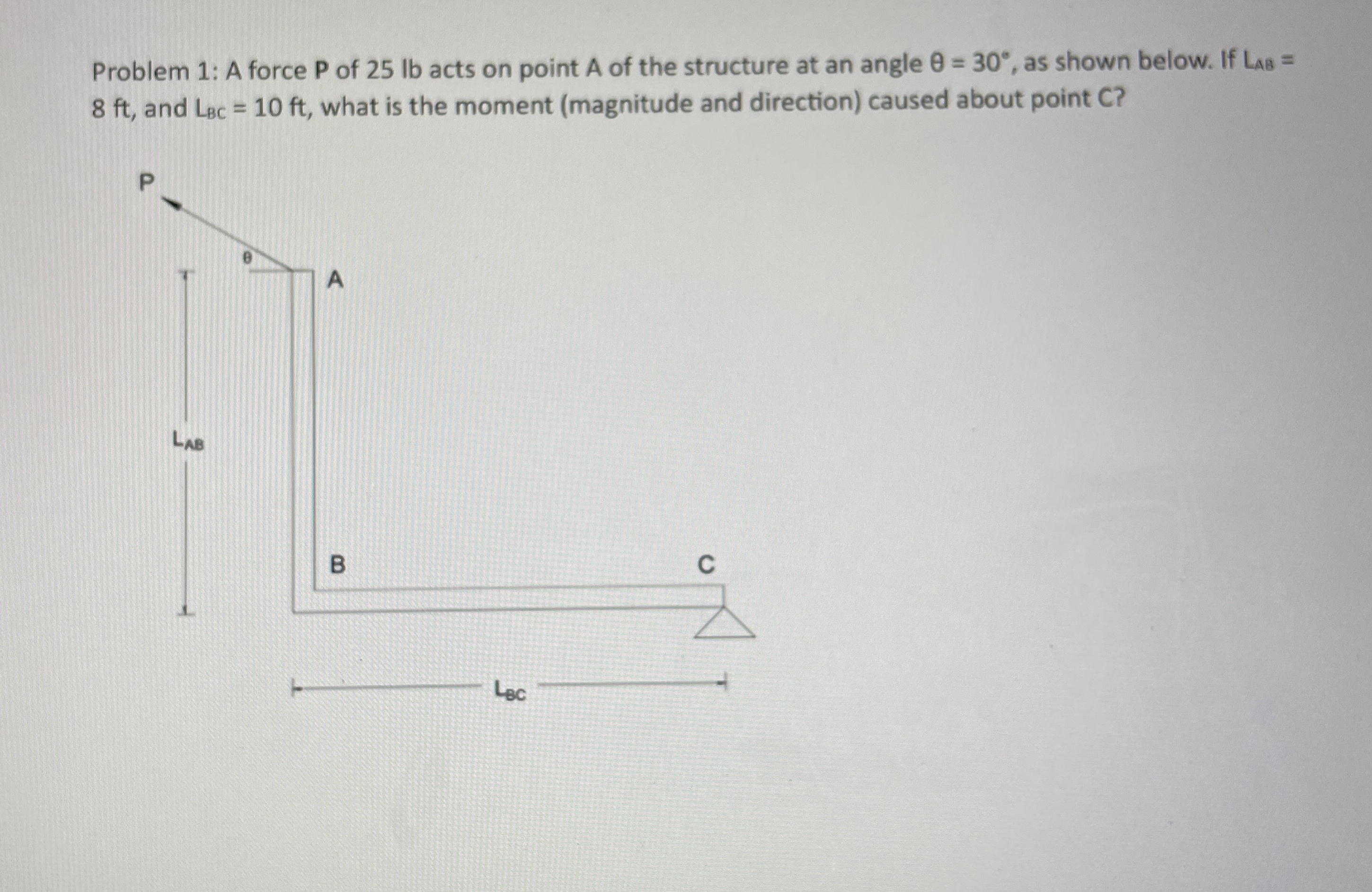 Problem 1 : A force P of 2 5 lb acts on point A