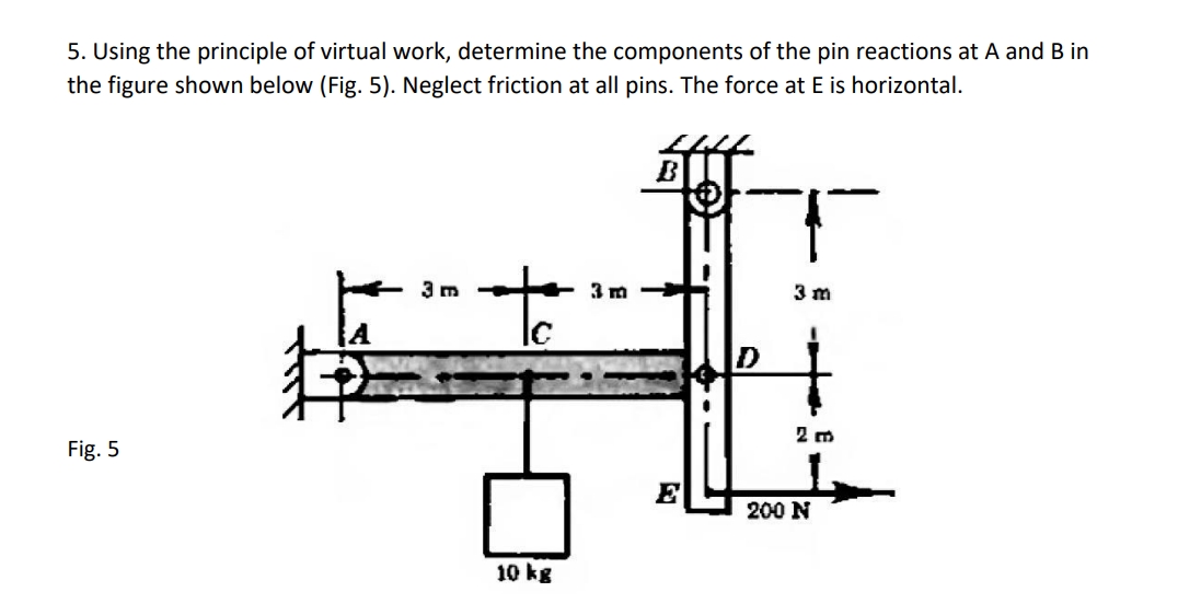 5 . Using the principle of virtual work,