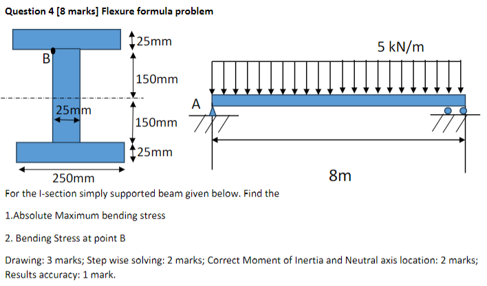 Question 4 [ 8 marks ] Flexure formula problem