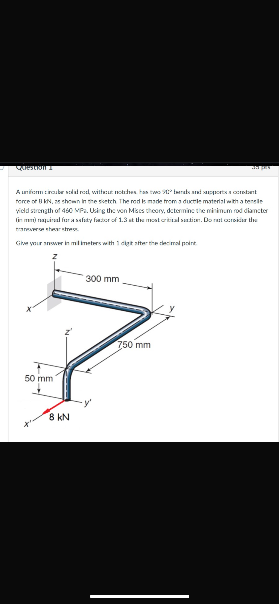 A uniform circular solid rod, without notches,
