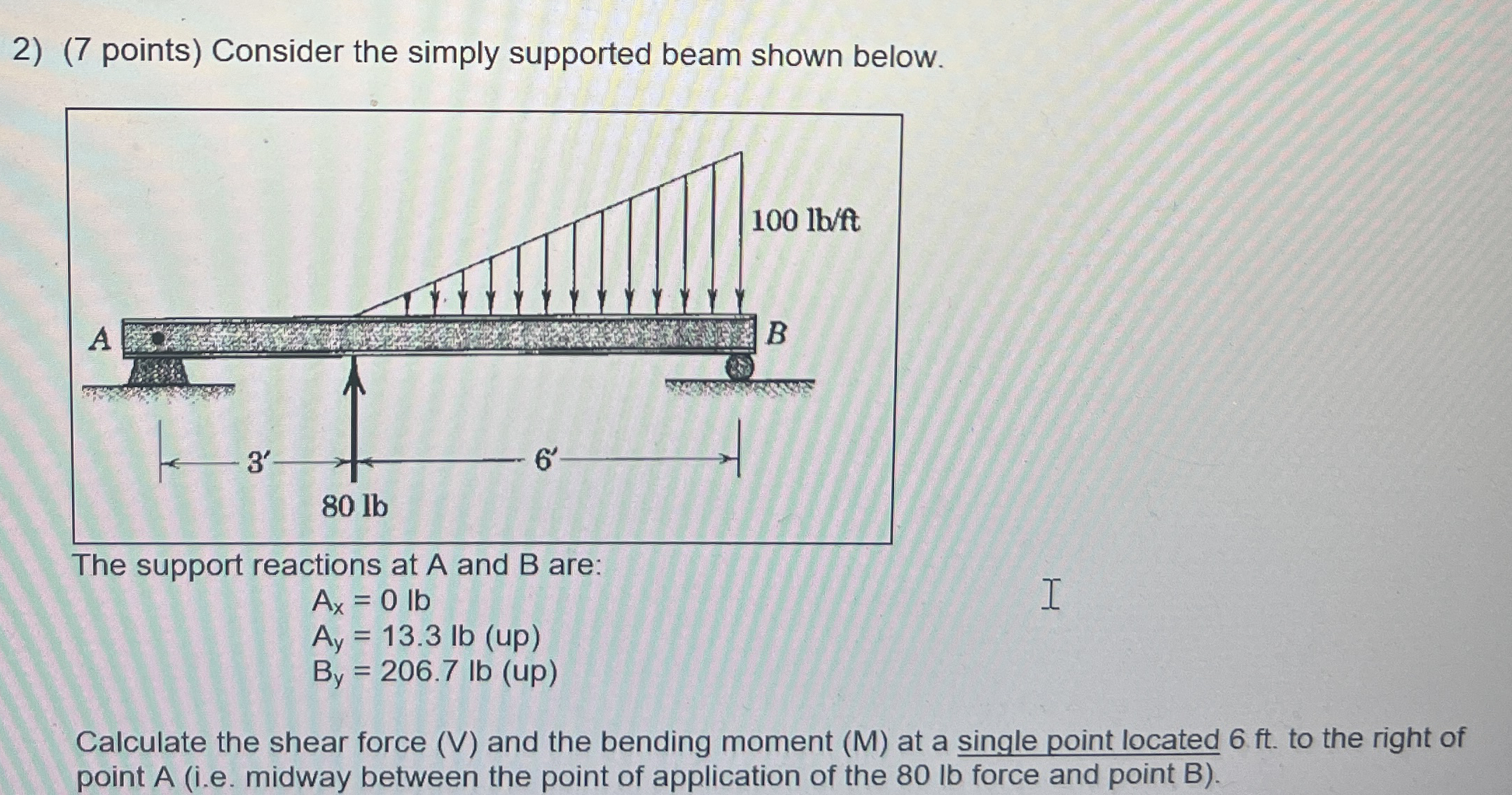 ( 7 points ) Consider the simply supported beam