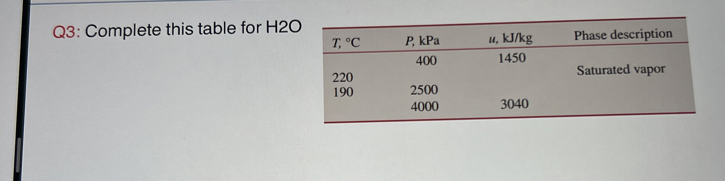 Q 3 : Complete this table for H 2 O