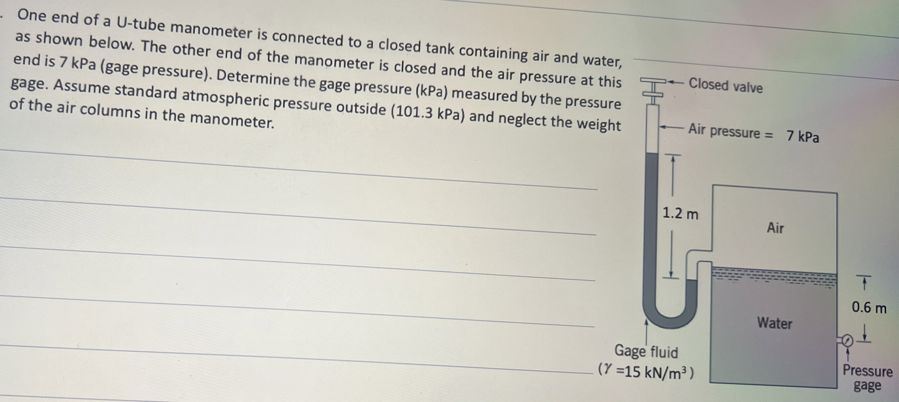 One end of a U - tube manometer is connected to a