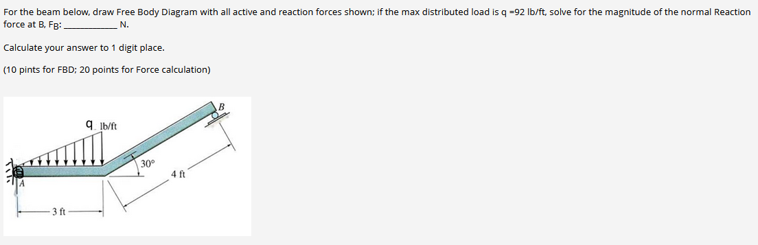 For the beam below, draw Free Body Diagram with